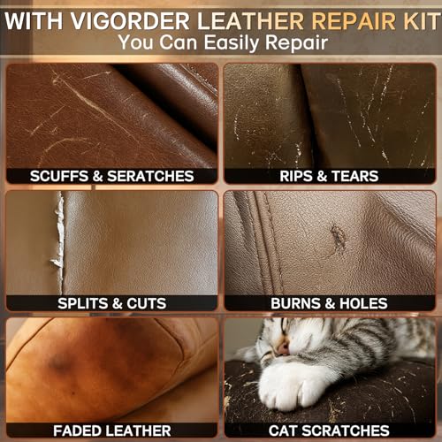 Vigorder Brown Leather Repair Kit for Furniture, Leather Couch Repair Kit for Furniture, Sofa, Jacket, Purse – Super Easy Instructions to Fix Scratches, Tears, Holes, and Peeling - Image 3