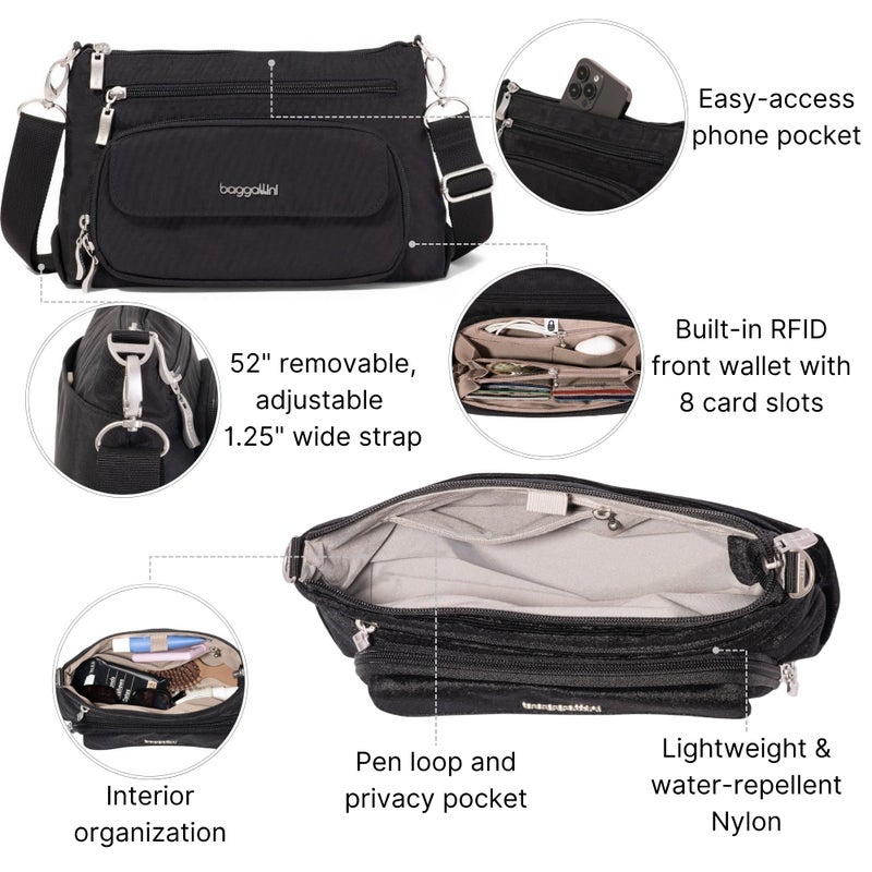 Baggallini Original Everyday 11x7.5 Crossbody Bags for Women RFID Protected Lightweight Nylon Zippered Travel Purse - Image 3