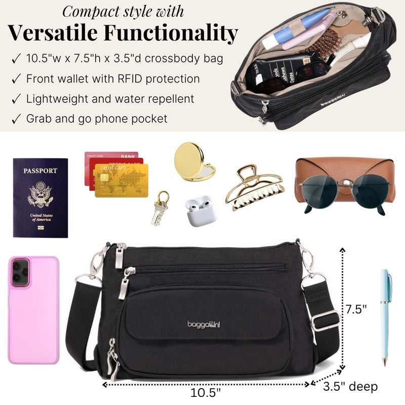 Baggallini Original Everyday 11x7.5 Crossbody Bags for Women RFID Protected Lightweight Nylon Zippered Travel Purse - Image 4