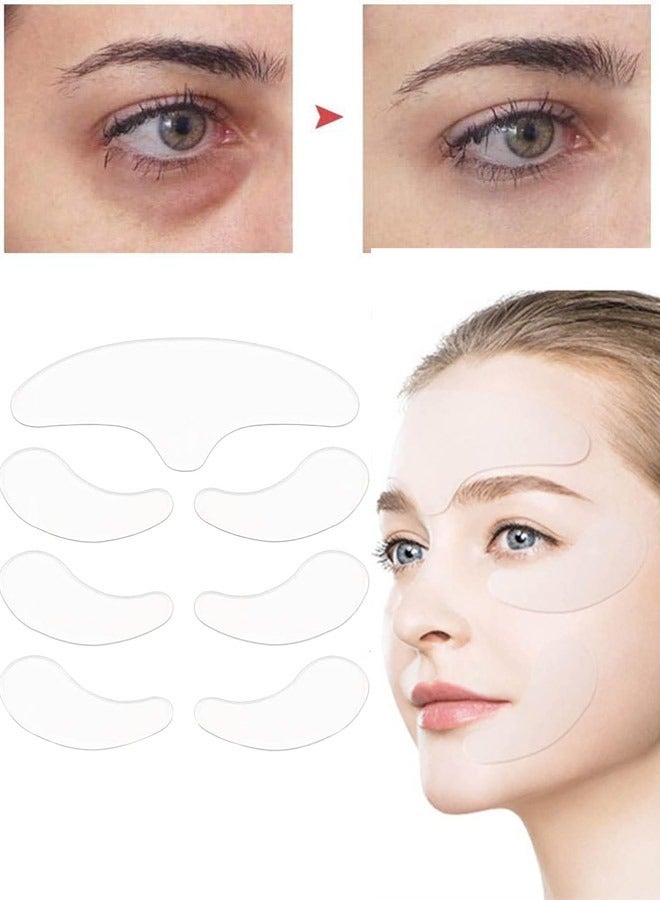 مجموعة من 7 وسادات سيليكون لتجاعيد العين، ورقع للعين، ورقع للجبهة، وقناع علاج للعناية بالبشرة مضاد للشيخوخة، ورقع لتقليل تجاعيد الجلد قابلة لإعادة الاستخدام للجبهة والفم والعينين وخطوط الابتسامة - Image 1