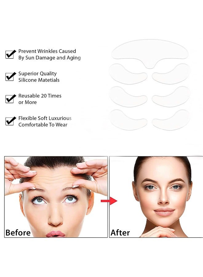 مجموعة من 7 وسادات سيليكون لتجاعيد العين، ورقع للعين، ورقع للجبهة، وقناع علاج للعناية بالبشرة مضاد للشيخوخة، ورقع لتقليل تجاعيد الجلد قابلة لإعادة الاستخدام للجبهة والفم والعينين وخطوط الابتسامة - Image 5