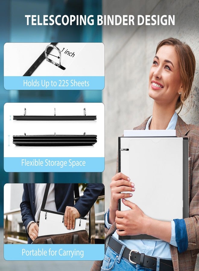 WOT I Telescoping 3 Ring Binder 1 Inch 4-Pack, Expandable Flexible Binder - Patented Design for Easy Portability, Holds Up 225 Sheets, Perfect for School, Office&Home Organization, Black+White - Image 2