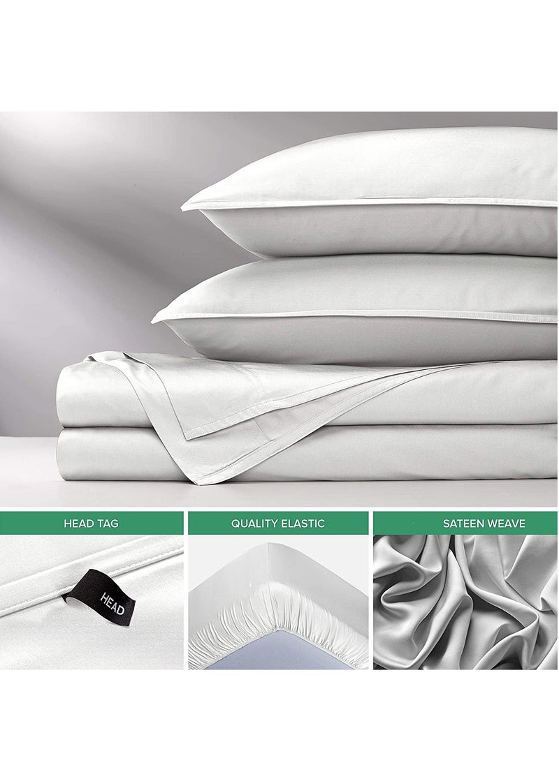 7 STARS HZM Bamboo Bed Sheet Set Super King, Kinag, Queen, Double, Twin, Single 400TC Cool, Anti-Allergic, Soft and Silky Includes 1 Fitted, 1 Flat, 2 Pillowcase – White Silver  - Image 4