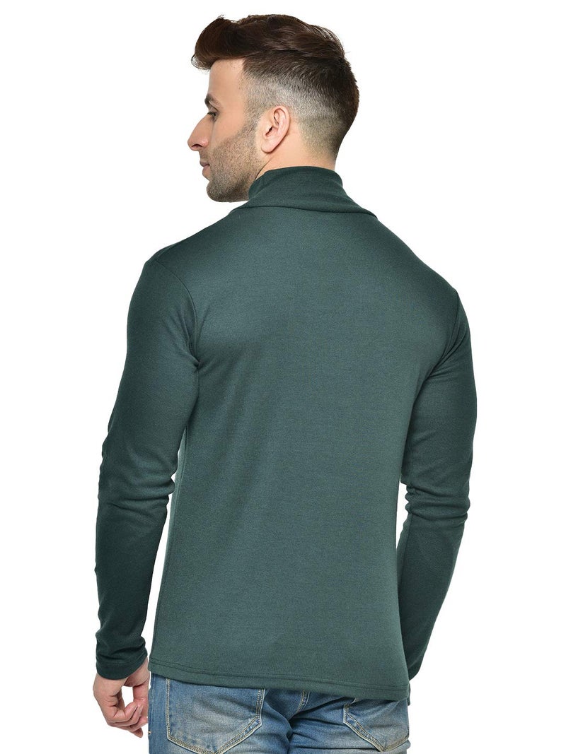 CHKOKKO Men’s Full Sleeve Cotton High Neck T Shirt | Stylish Regular Fit Winter Wear | Soft Stretchy Fabric Casual Layering Outfit | Trendy Solid Tshirt for Men DRKGREEN XL - Image 5