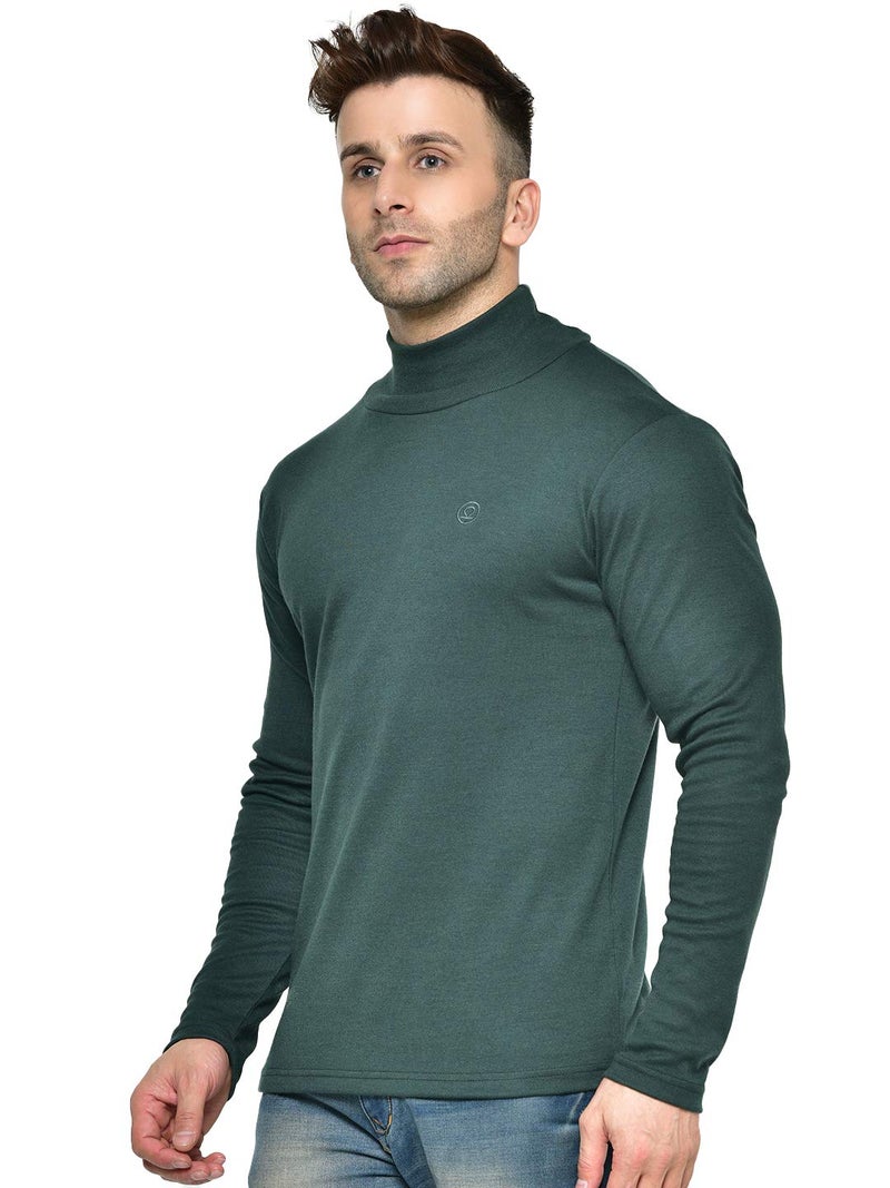 CHKOKKO Men’s Full Sleeve Cotton High Neck T Shirt | Stylish Regular Fit Winter Wear | Soft Stretchy Fabric Casual Layering Outfit | Trendy Solid Tshirt for Men DRKGREEN XL - Image 3