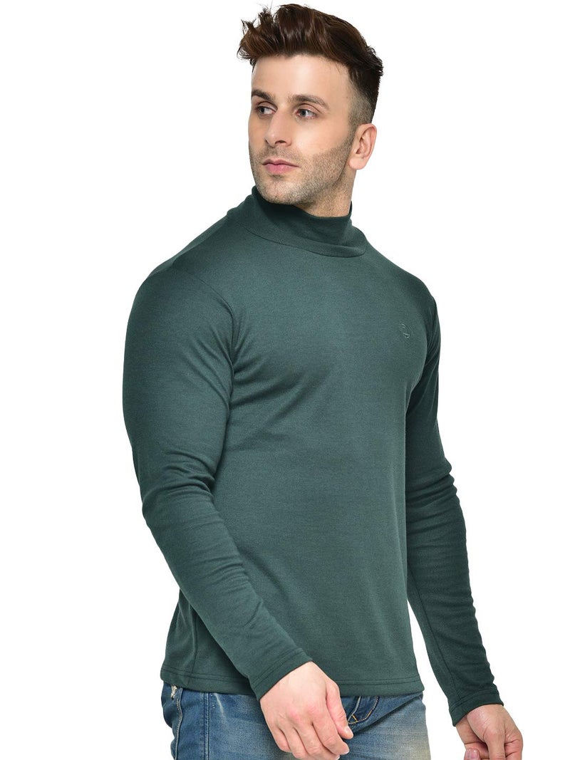 CHKOKKO Men’s Full Sleeve Cotton High Neck T Shirt | Stylish Regular Fit Winter Wear | Soft Stretchy Fabric Casual Layering Outfit | Trendy Solid Tshirt for Men DRKGREEN XL - Image 4
