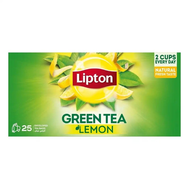 Lipton Green Tea With Lemon Enveloped Tea Bag, Natural Fresh Taste- 25 Bags