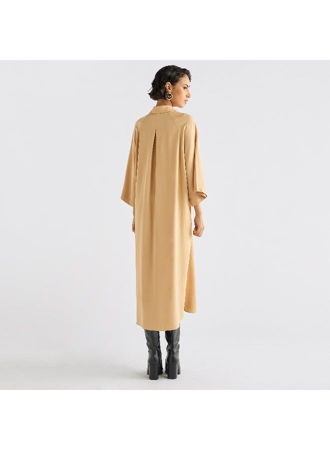 سبلاش فيڤ فستان قميص سادة بأزرار وأكمام 3/4 - Image 3