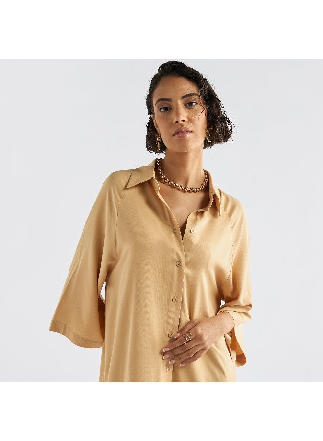 سبلاش فيڤ فستان قميص سادة بأزرار وأكمام 3/4 - Image 4