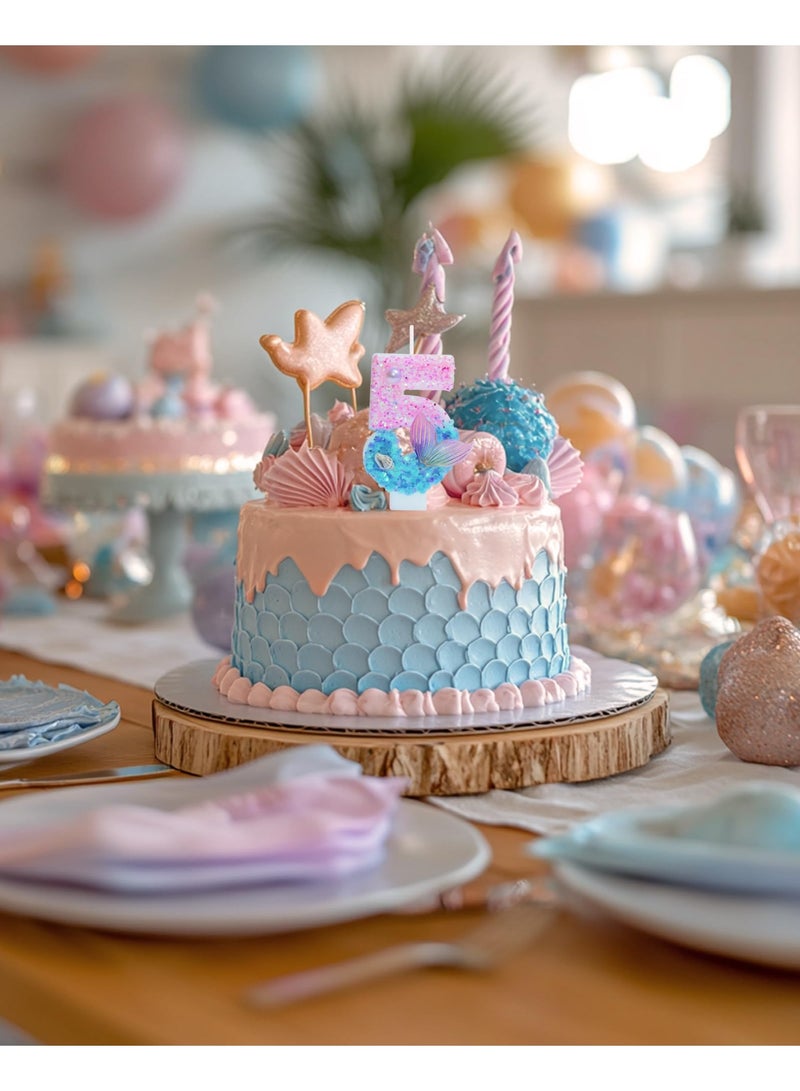 Birthday Candles, Number 5 Girls Glitter Birthday Party Supplies,Anniversary Party Decor,2.87 inch Cake Topper Decorations (Mermaid Themed, Number 5) - Image 3