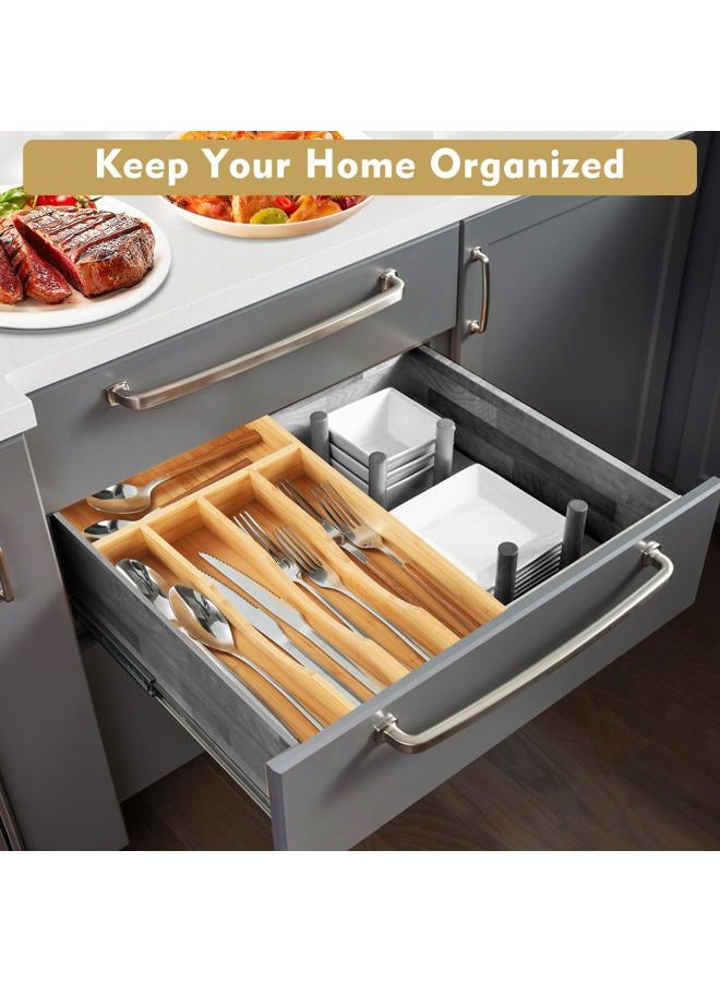 Upassion Bamboo Kitchen Drawer Organizer, 8.25 Inch Silverware Utensil Holder for Samll Drawer, Silverware Organizer for Cutlery Knives - Image 3
