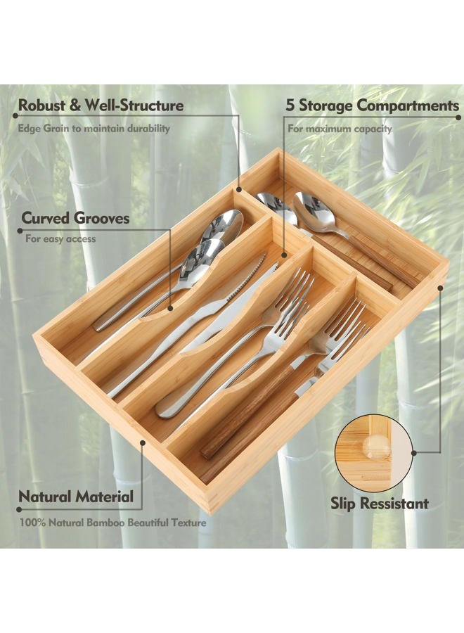 Upassion Bamboo Kitchen Drawer Organizer, 8.25 Inch Silverware Utensil Holder for Samll Drawer, Silverware Organizer for Cutlery Knives - Image 4