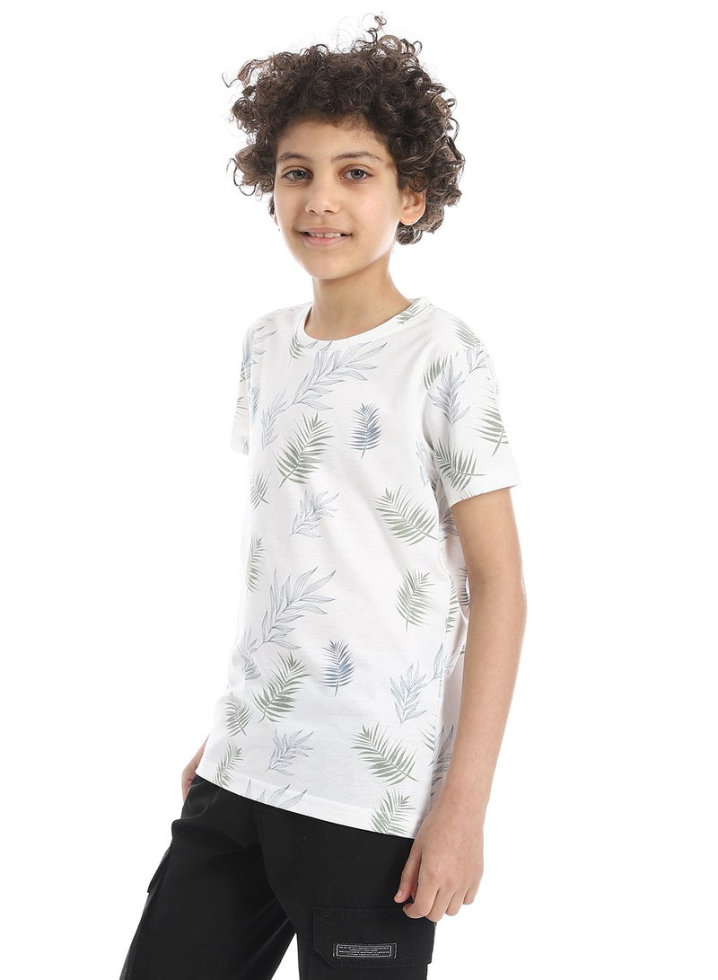 Andora Nature-Inspired Crew Neck Boys T-Shirt_White , olive &blue - Image 2