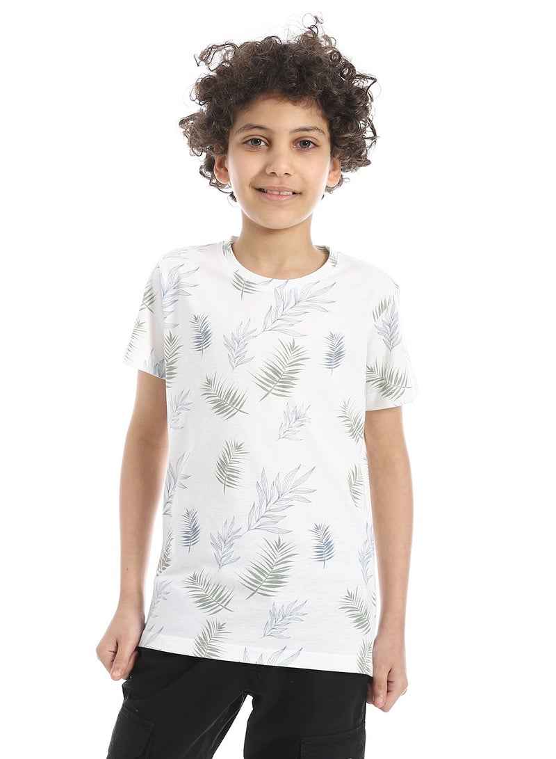 Andora Nature-Inspired Crew Neck Boys T-Shirt_White , olive &blue - Image 1