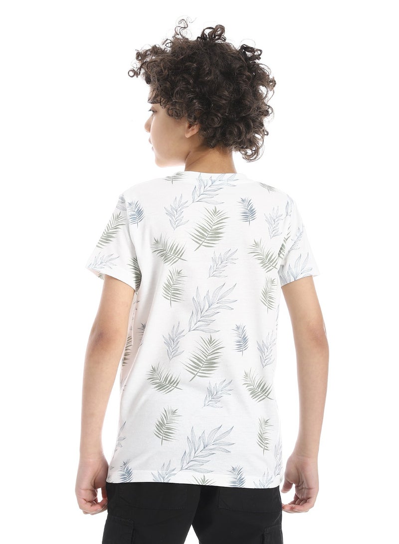Andora Nature-Inspired Crew Neck Boys T-Shirt_White , olive &blue - Image 3