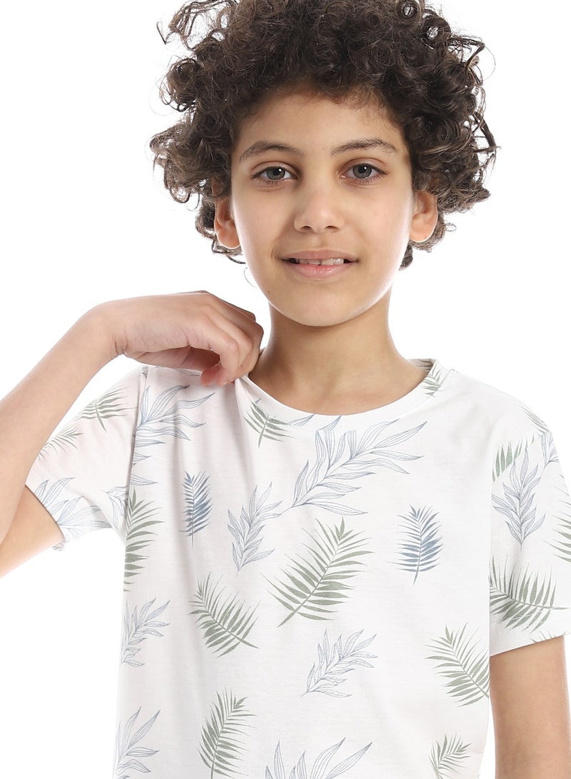 Andora Nature-Inspired Crew Neck Boys T-Shirt_White , olive &blue - Image 4
