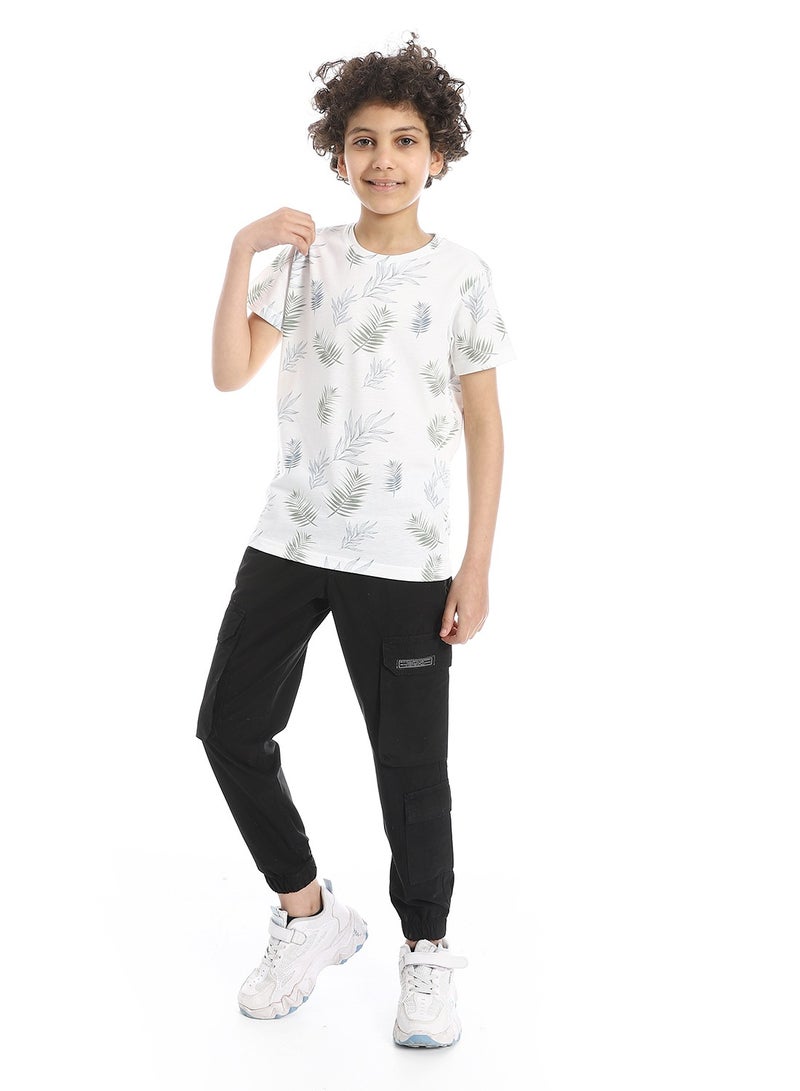 Andora Nature-Inspired Crew Neck Boys T-Shirt_White , olive &blue - Image 5