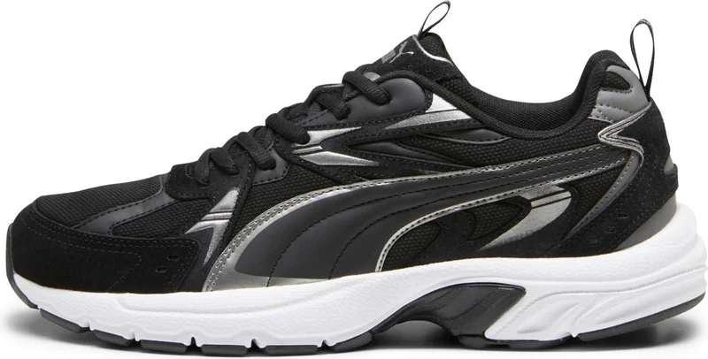 PUMA Unisex Black- Aged Silver-Cool Dark Gray Milenio Tech Suede Black Unisex Casual Sneakers