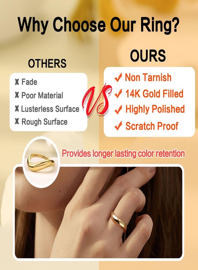 THUNARAZ 14K Gold Plated Rings for Women Non Tarnish, Chunky Gold Ring That Don't Tarnish Twisted Wave Bands Thumb Statement Stackable Eternity Ring Size 5-10 - Image 2