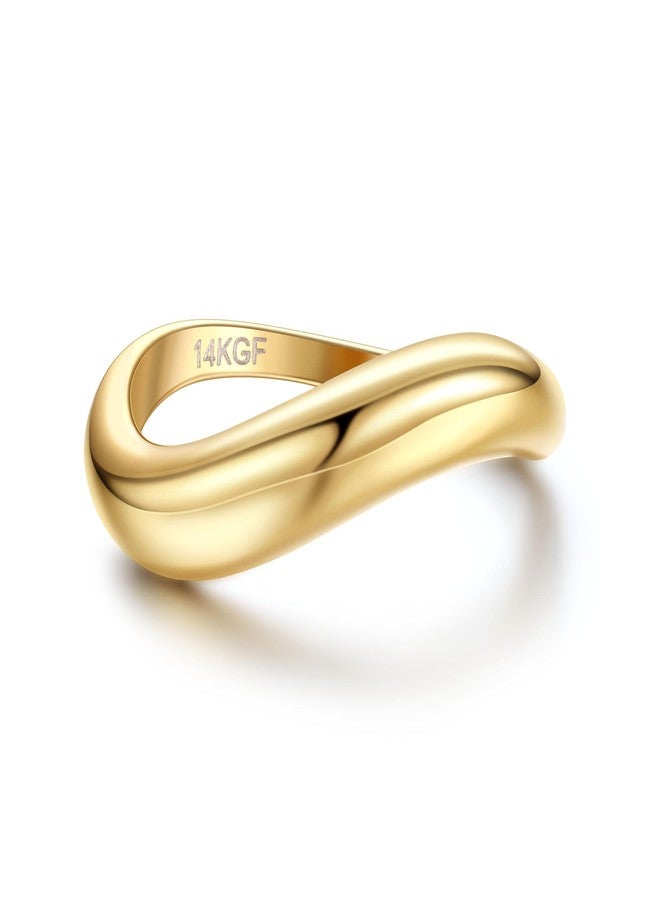 THUNARAZ 14K Gold Plated Rings for Women Non Tarnish, Chunky Gold Ring That Don't Tarnish Twisted Wave Bands Thumb Statement Stackable Eternity Ring Size 5-10 - Image 1
