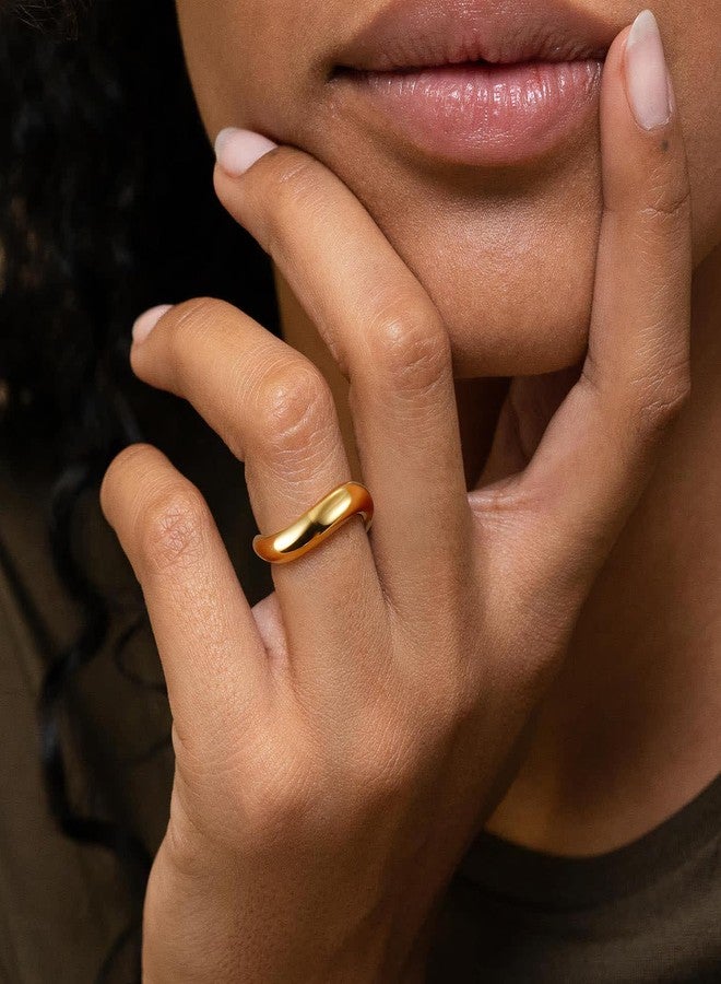 THUNARAZ 14K Gold Plated Rings for Women Non Tarnish, Chunky Gold Ring That Don't Tarnish Twisted Wave Bands Thumb Statement Stackable Eternity Ring Size 5-10 - Image 4