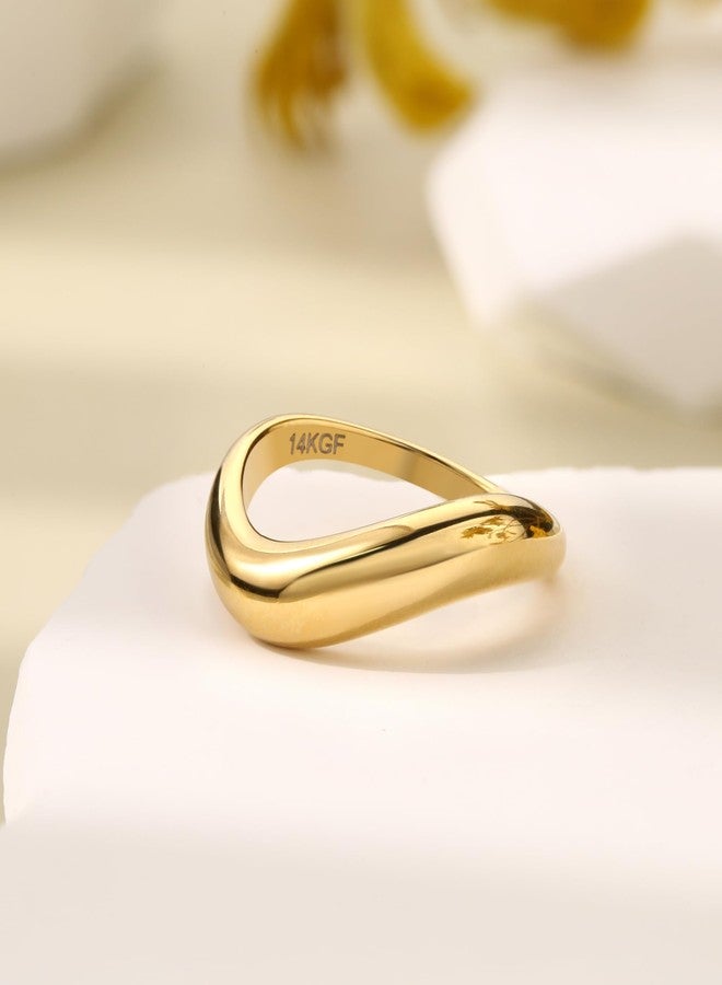 THUNARAZ 14K Gold Plated Rings for Women Non Tarnish, Chunky Gold Ring That Don't Tarnish Twisted Wave Bands Thumb Statement Stackable Eternity Ring Size 5-10 - Image 5