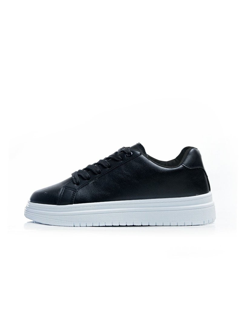 Desert - Minimalist Lace Up Flat Sneakers Black - Image 1