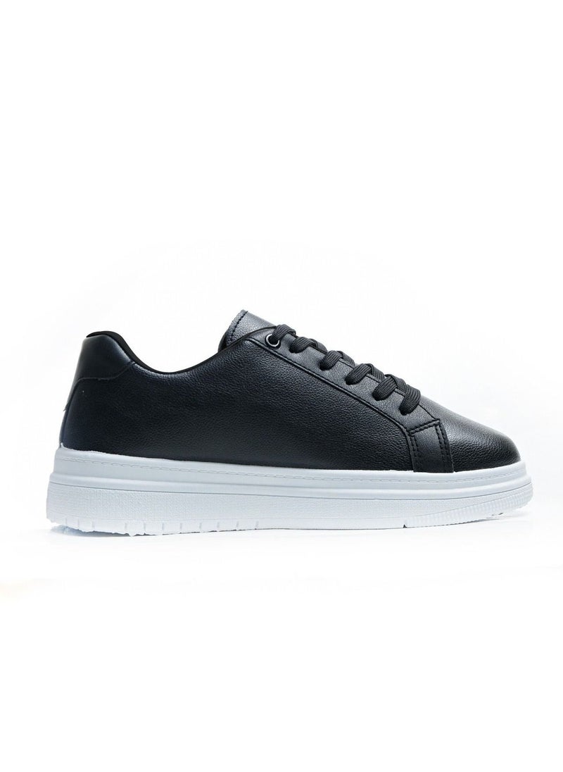 Desert - Minimalist Lace Up Flat Sneakers Black - Image 1