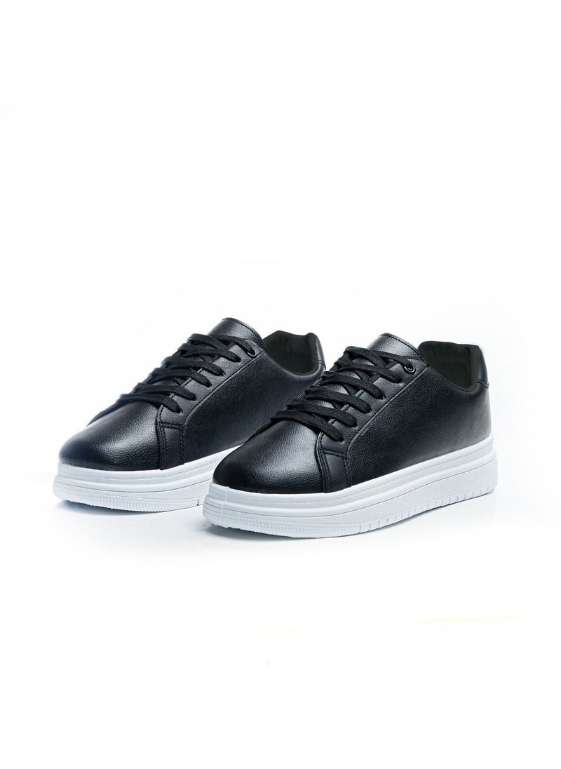 Desert - Minimalist Lace Up Flat Sneakers Black - Image 1