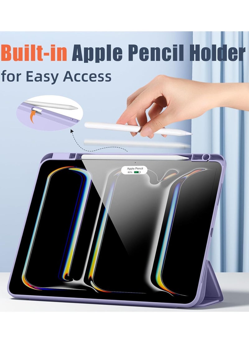 EVO - New Compatible with iPad Pro 11 inch Case 2024 M4 with Built-in Pencil Holder, for iPad Pro 11 Case with Hard Clear Back Shell, Support Pencil Pro & Pencil (USB-C), Auto Wake/Sleep,Lilac Purple - Image 1
