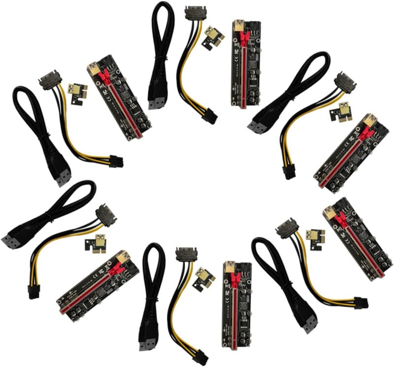 6sets Pci-e to Extender Riser Adapter Card with Capacitors for Stable Power Supply and Led Indicator Easy Installation for Gpu Mining and Gaming Use - Image 1