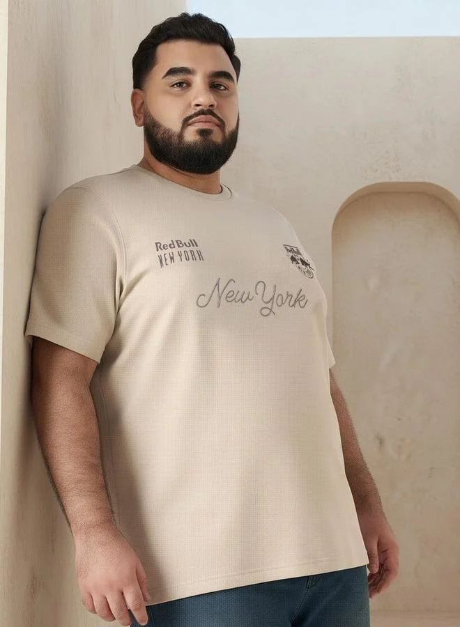 ماكسيم Men Regular Fit Round Neck Short Sleeve Red Bull New York Print T shirt