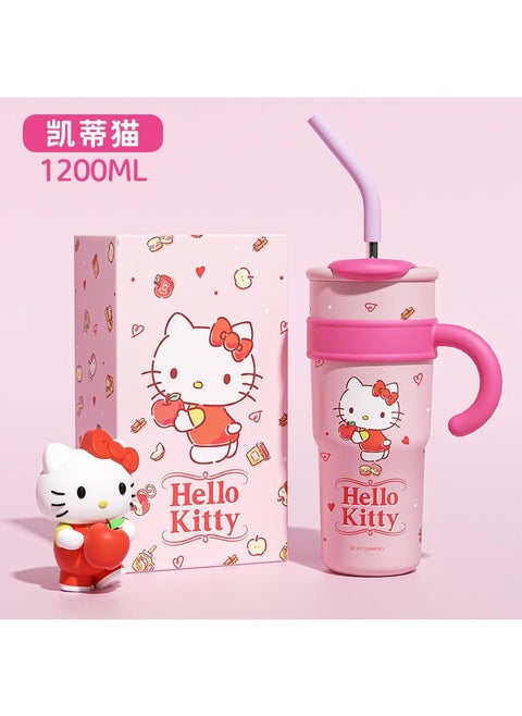 1200ml Tumbler Leak-Proof Coffee Mug With Handle Straw And Stanley Cup-Like Design Travel Mug Tumbler Cup Hello Kitty
