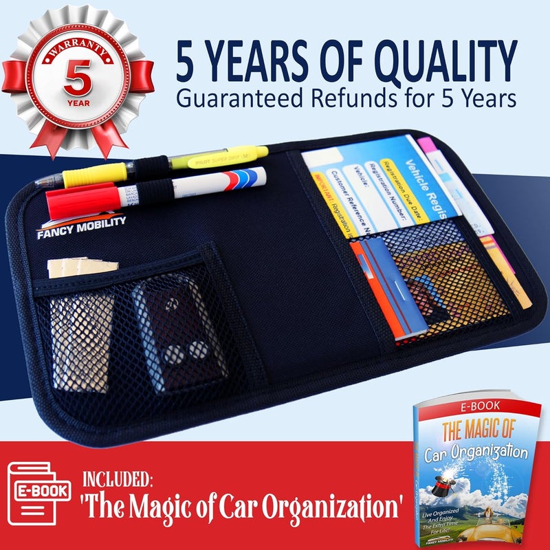 Fancy Mobility Car Sun Visor Organizer - Auto Accessories Document Holder - Car, Truck, SUV Registration & Insurance Storage Pouch - Road Trip Essential Gift for Any Driver - Comes With a Unique eBook - Image 2