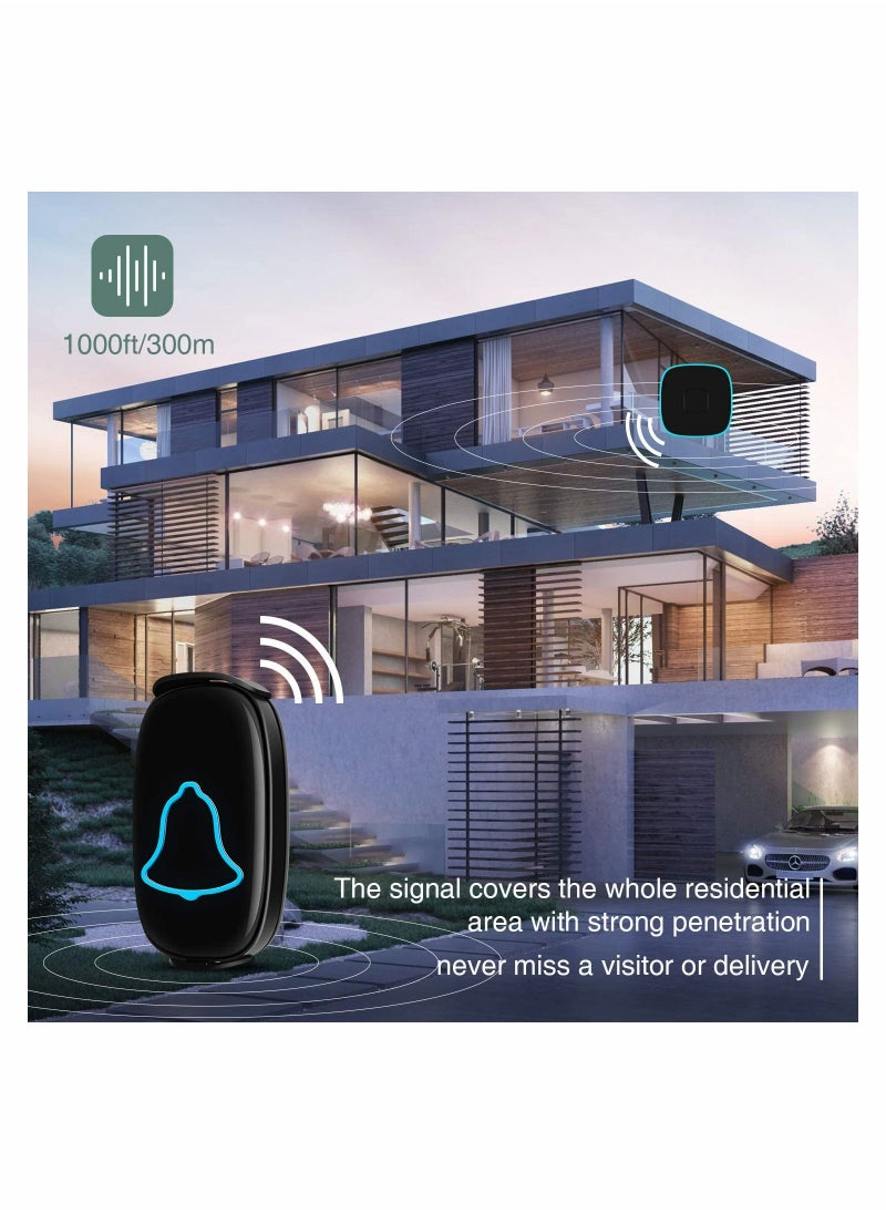 Y&D Wireless Doorbell, Waterproof Door Bell with 38 Melodies and Led Flash,1000-Foot Range, 4 Level Volume, 2 Remote Buttons & 1 Receiver (Black)  - Image 4