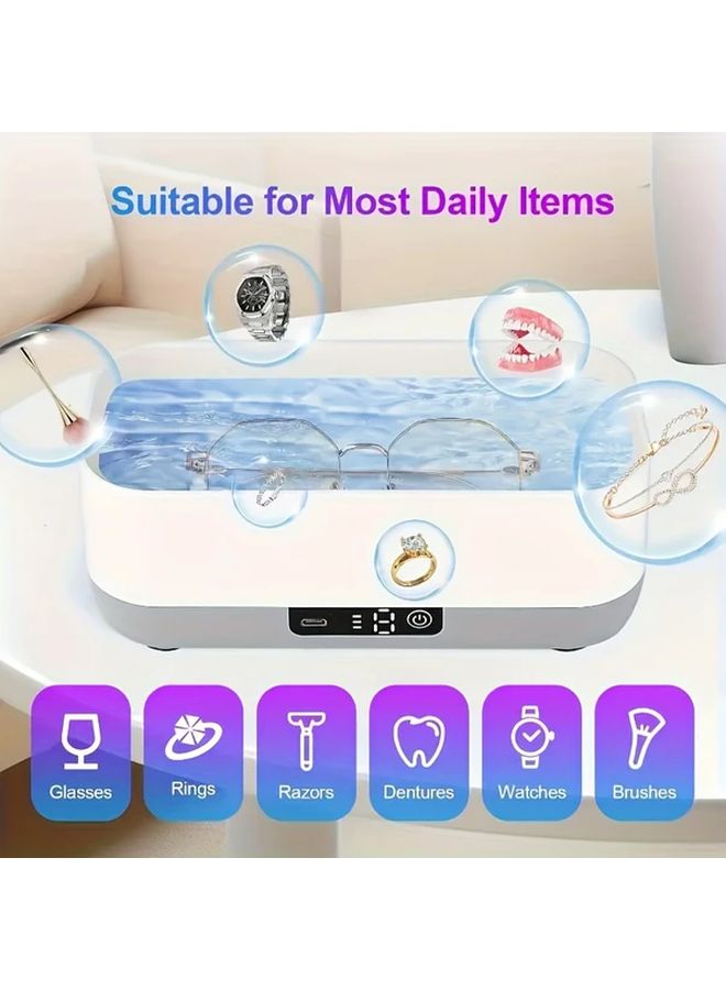 White Ultrasonic Cleaner USB Powered 360 Deep Cleaning for Eyewear Jewelry Dentures - Image 2