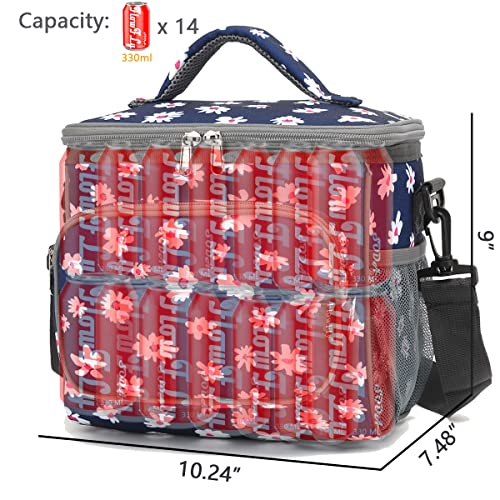 FlowFly Insulated Reusable Lunch Bag Adult Large Lunch Box for Women and Men with Adjustable Shoulder Strap,Front Zipper Pocket and Dual Large Mesh Side Pockets,Daisy - Image 4