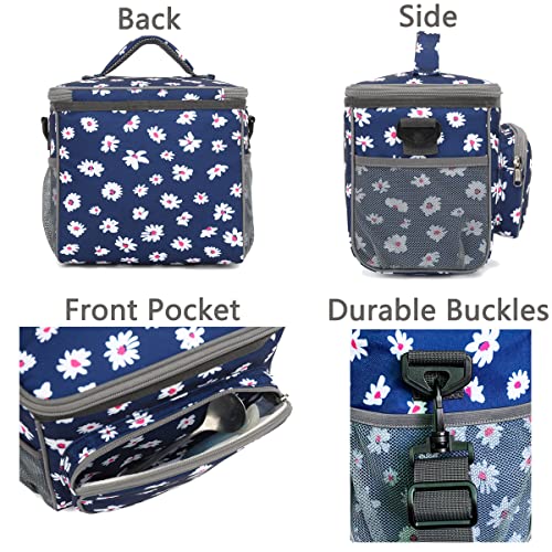 FlowFly Insulated Reusable Lunch Bag Adult Large Lunch Box for Women and Men with Adjustable Shoulder Strap,Front Zipper Pocket and Dual Large Mesh Side Pockets,Daisy - Image 5