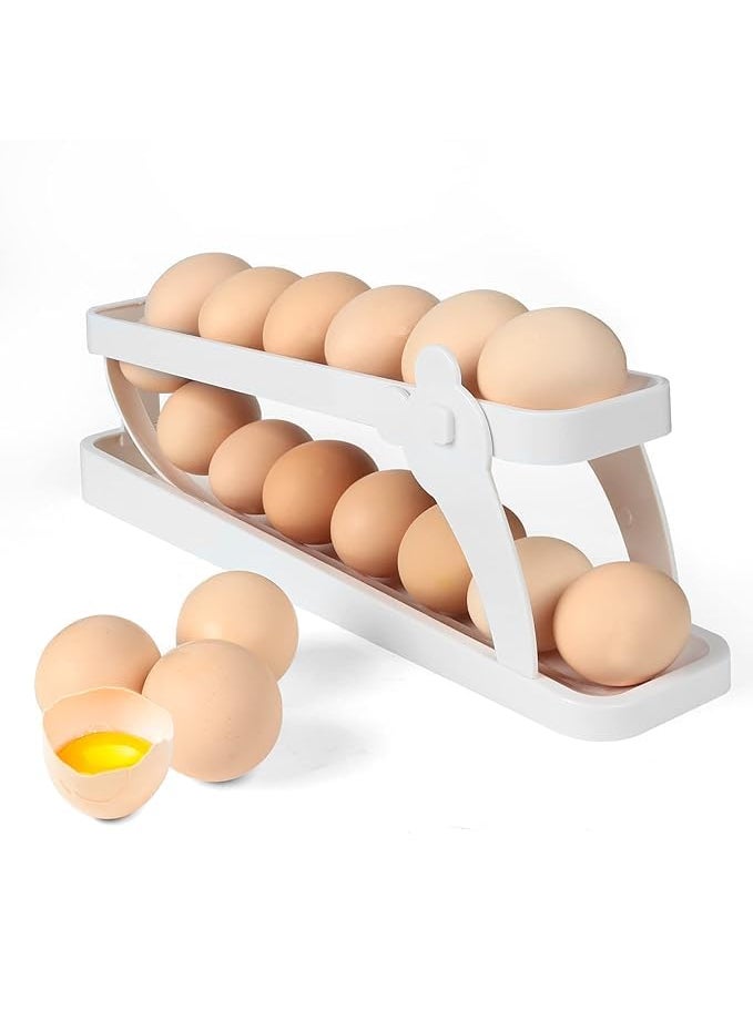 GRILL BUMP GRILL BUMP Egg Dispenser Automatic RollDown Double Layer Plastic Egg Tray Holder Egg Storage Container for Refrigerator Space Saving Egg Tray Egg Organizer  - Image 1