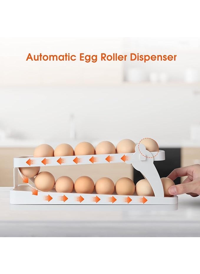 GRILL BUMP GRILL BUMP Egg Dispenser Automatic RollDown Double Layer Plastic Egg Tray Holder Egg Storage Container for Refrigerator Space Saving Egg Tray Egg Organizer  - Image 2