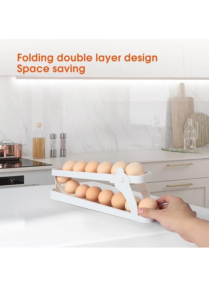 GRILL BUMP GRILL BUMP Egg Dispenser Automatic RollDown Double Layer Plastic Egg Tray Holder Egg Storage Container for Refrigerator Space Saving Egg Tray Egg Organizer  - Image 4