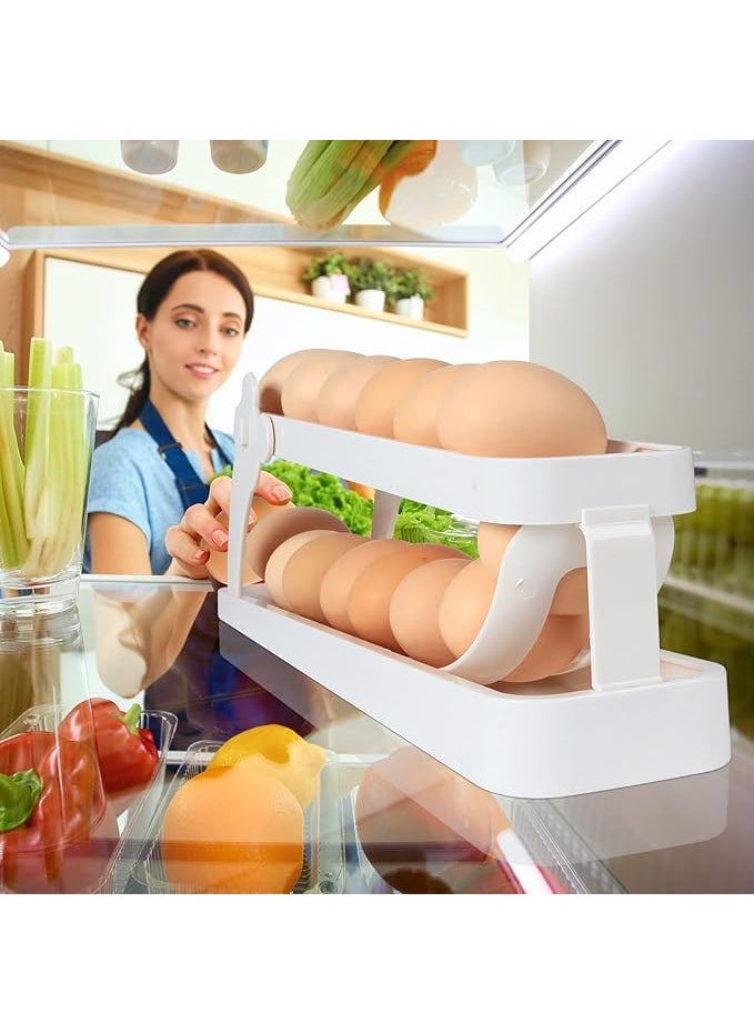GRILL BUMP GRILL BUMP Egg Dispenser Automatic RollDown Double Layer Plastic Egg Tray Holder Egg Storage Container for Refrigerator Space Saving Egg Tray Egg Organizer  - Image 5