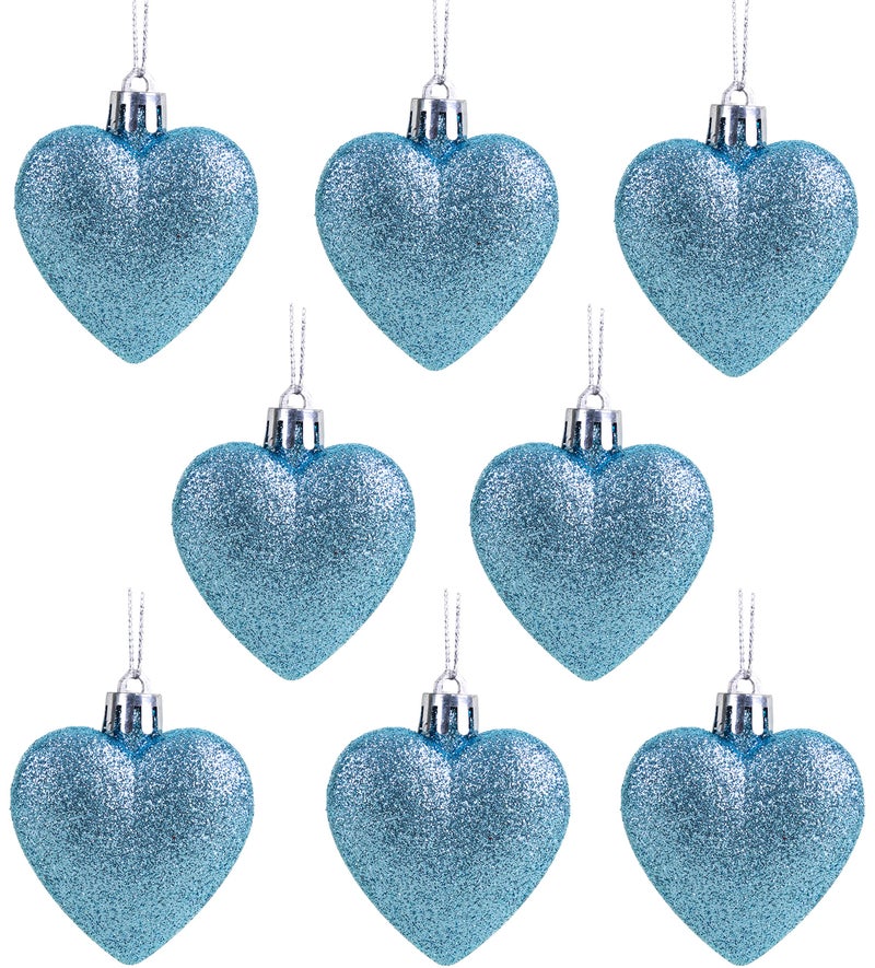 Christmas Concepts Pack of 860mm Heart Shaped Christmas Tree Baubles  Glitter Decorated Baubles Ice Blue