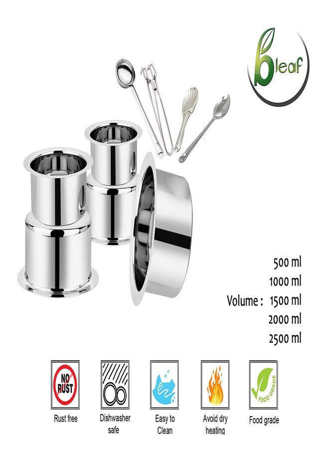 BLeaf Stainless Steel-Flat Bottom Tope/ Heavy Guage Tope (Pack of 5) (0.5L, 1L, 1.5L, 2L, 2.5L) 4 Pcs Ladle Set (Combo) - Image 5