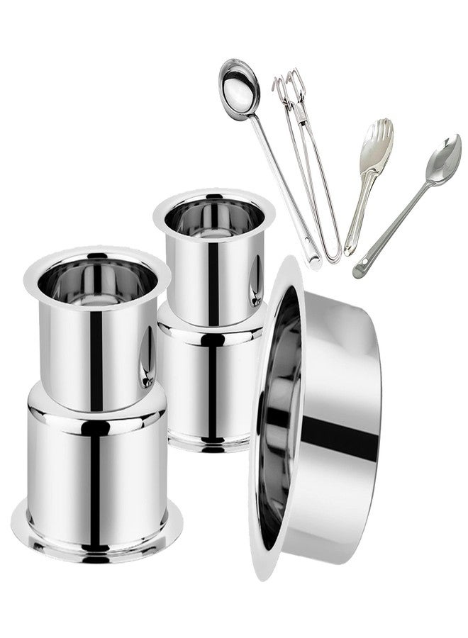 BLeaf Stainless Steel-Flat Bottom Tope/ Heavy Guage Tope (Pack of 5) (0.5L, 1L, 1.5L, 2L, 2.5L) 4 Pcs Ladle Set (Combo) - Image 1