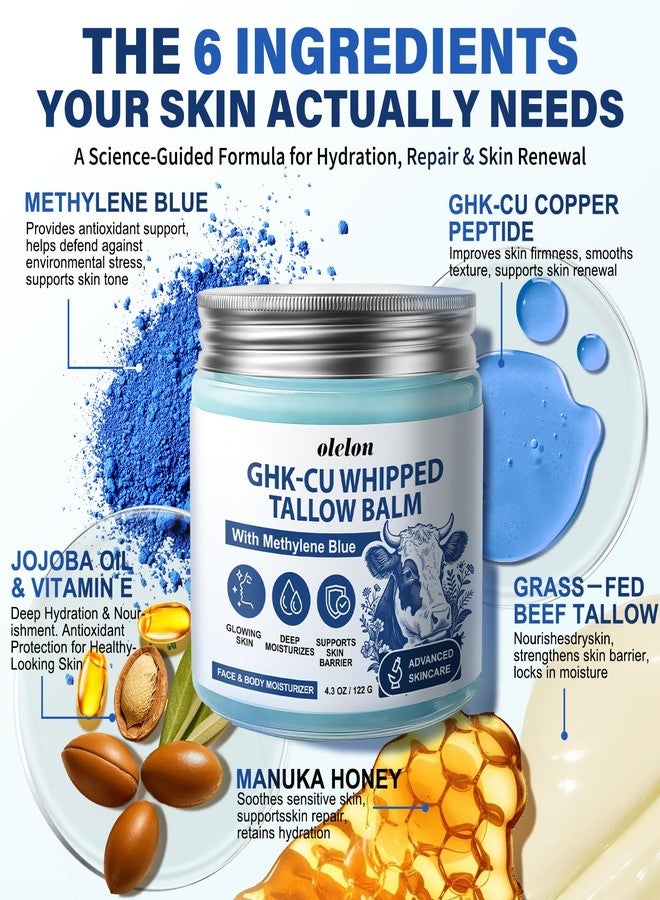 OLELON 25,000ppm GHK-Cu copper Peptide Beef Tallow Balm with Methylene Blue, 4oz - Image 5