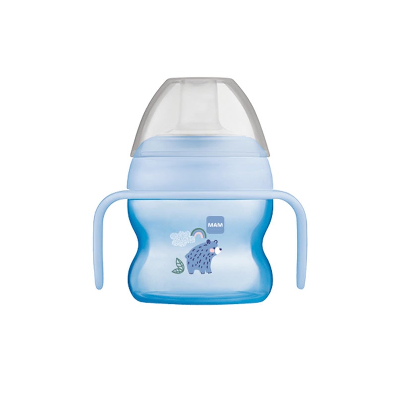 MAM Starter Cup (1 Count), MAM Sippy Cup, Drinking Cup with Extra-Soft Spill-Free Spout and Non-Slip Handles, for Boys 4+ Months, Five Ounces, Blue - Image 1