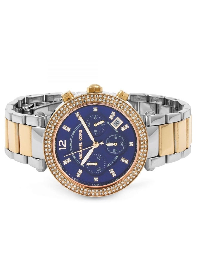 MK6141 باركر حريمي بميناء أزرق ستانلس ستيل ثنائي اللون كرونوغراف 39 مم كوارتز - Image 3