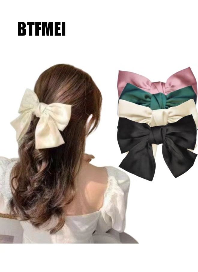 BTFMEI 4 Pieces Satin Bow Hair Clips, Large Velvet Bow Hair Clips, French Pure Silk Satin Bow Hair Clips, Decorative Hair Decorations, Headpieces for Women and Girls  - Image 4