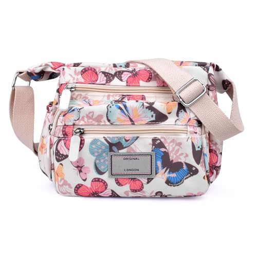 WITERY Crossboby Bag for Women - Waterproof Nylon Shoulder Bag Multi-Pocket Handbags Butterfly Purse Messenger Bags with Adjustable Strap, Casual Ladies Zipper Medium Hobo Tote Bags Travel Purses - Image 1